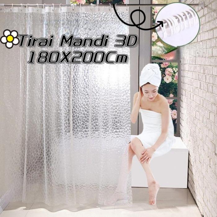Tirai Mandi 3D 180X200Cm/Kamar Mandi PVC Tirai Mandi Kubus Air Tirai Mandi Transparan Pemblokir Air