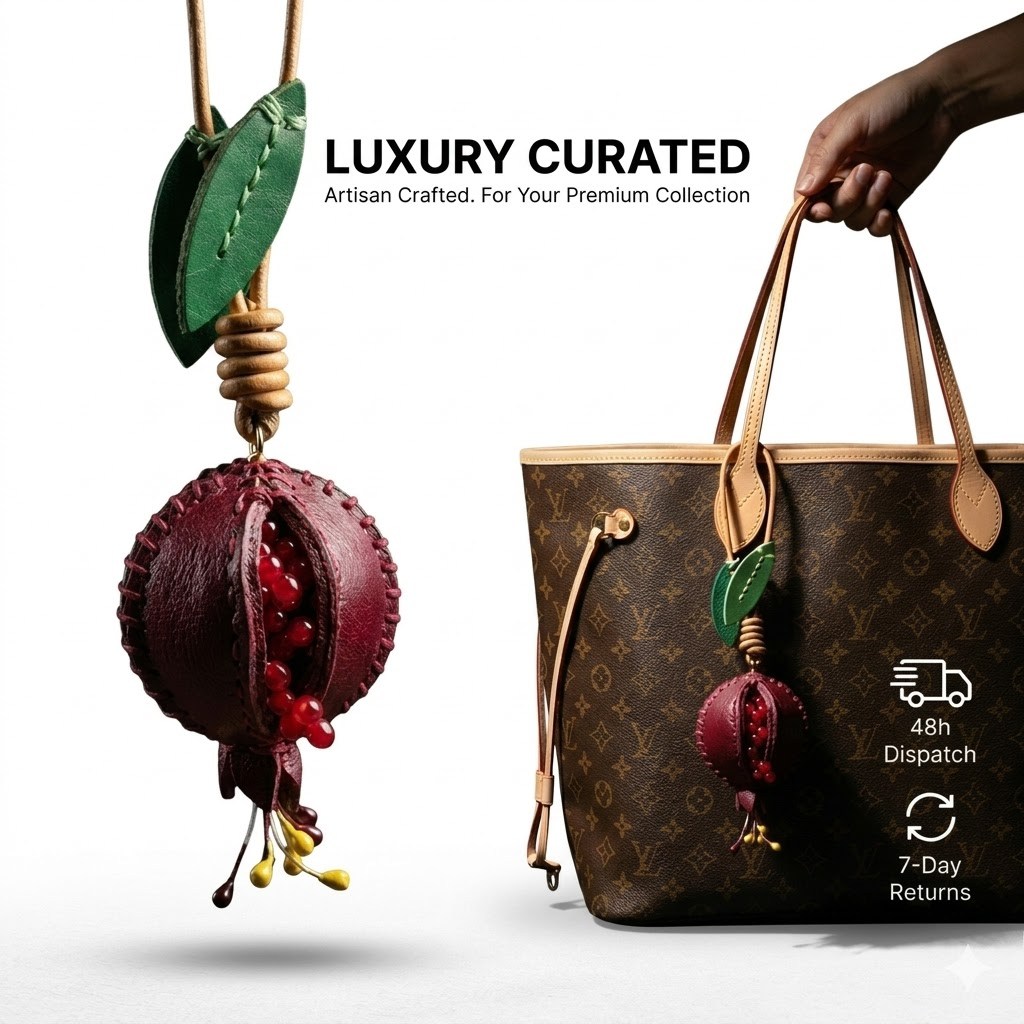 Genuine Leather Bag Charm Pomegranate Keychain Handmade Purse Pendant Vegetable Tanned Cowhide
