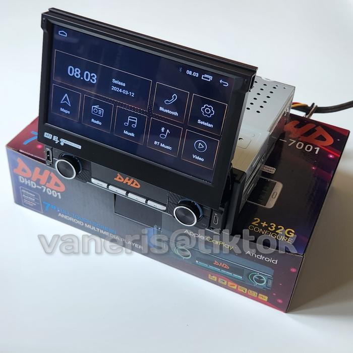 Headunit Android DHD Bodi Single Din Indash Layar Lipat 7 Inch