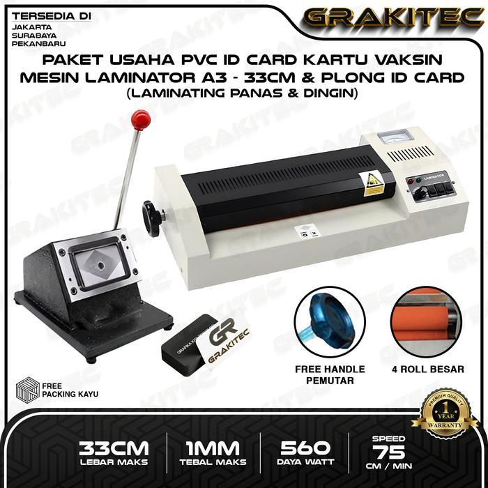 Grakitec Paket Usaha Cetak PVC ID Card Mesin Laminating, Alat Potong / Plong ID Card, Laminator