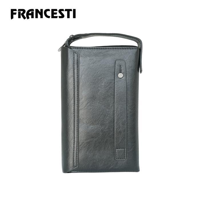 PRODUK TERBATAS Francesti Clutch Bag Pria 651 kulit PU premium Black/Tas tangan Hitam