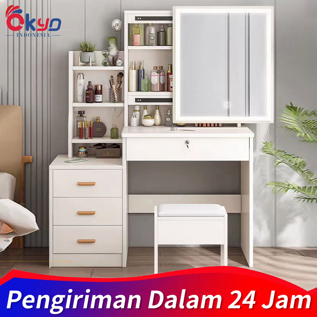 Meja Rias Putih Lampu LED Meja Rias Meja Rias Kaca Sliding Minimalis Meja Rias Modern Minimalis