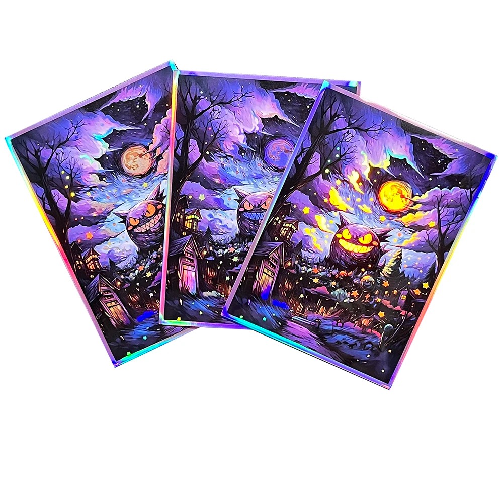 Pokemon Gengar Holographic Card Sleeves Customized PTCG Foil Protectors Standard Size Card Pockets