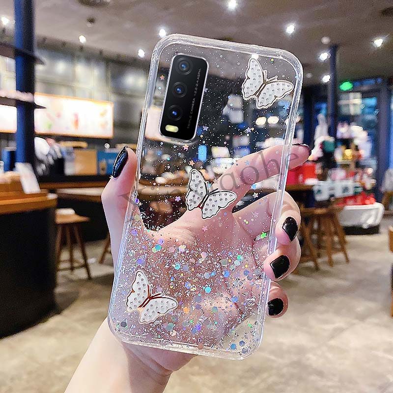 Phone case VIVO Y20 Y20S Y11S Soft Transparent Bling butterfly Glitter casing VIVO Y11S Y20 S cover