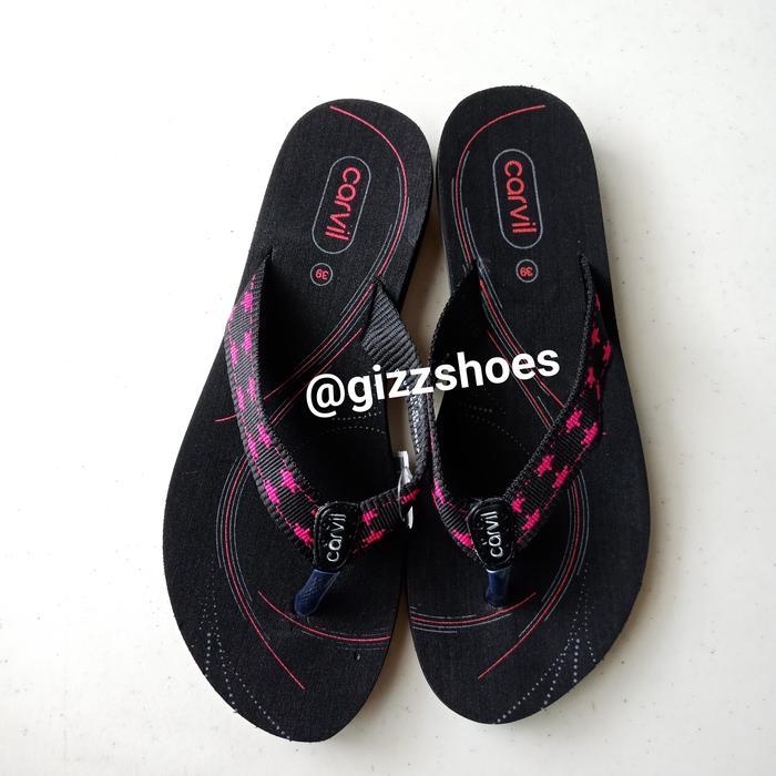 Sandal Jepit Cewe Wanita Perempuan Spon Carvil Trisha Hitam Pink Fuxia