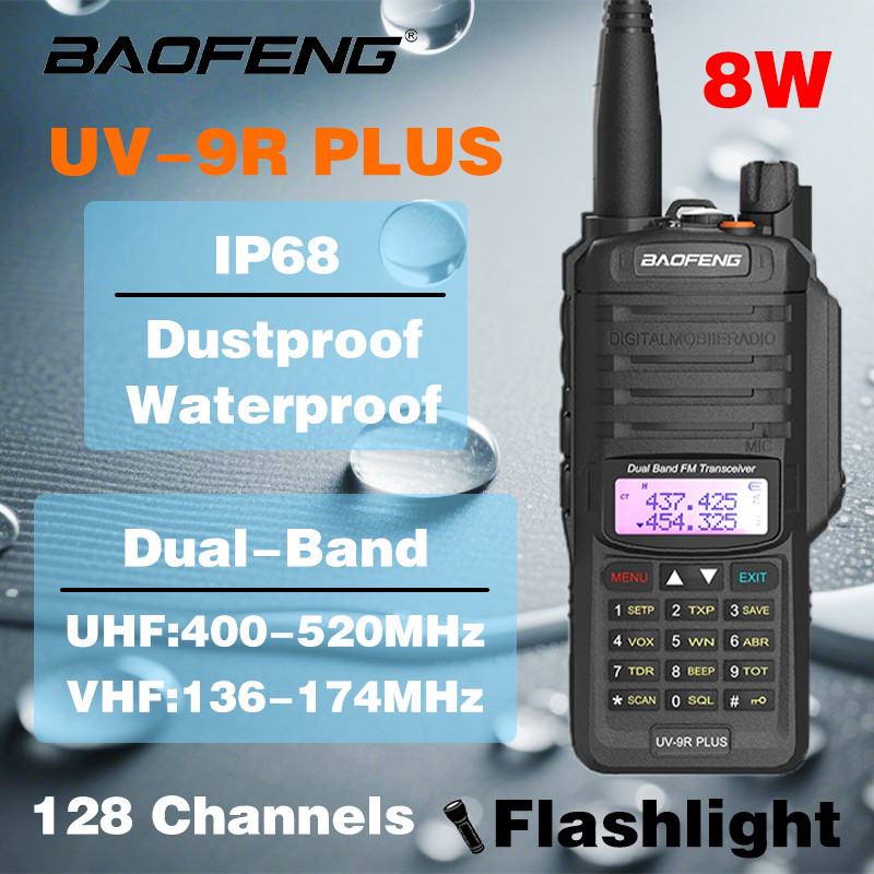 Baofeng Uv-9R Plus Two Way Walkie Talkie Ip68 Waterproof Dual Band 10Km Long Range Flashlight