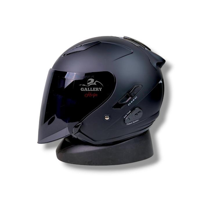 Helm Kyt Galaxy Flat R Hitam Doff / Helm Kyt Half Face Original / Visor Smoke - Motor Motorcycle