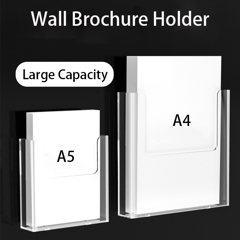 Clear Acrylic Brochure Holder, A4/A5 Brochure Shelf Wall Mount Flyer Holder Clear Literature Holders