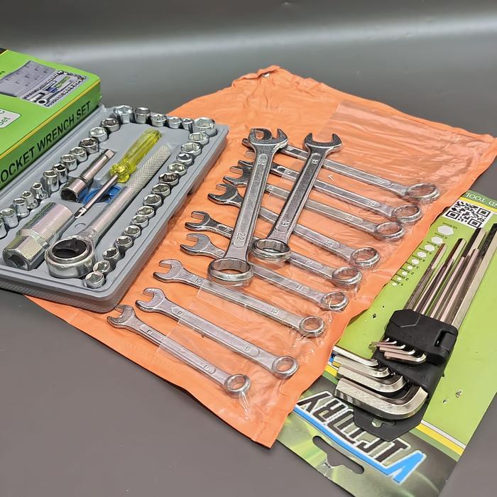 Victory Kunci Sok Set 40 Pcs + Kunci Ring Pas set 11 pcs 8 - 22 mm Diamond + Kunci L Set Kombinasi