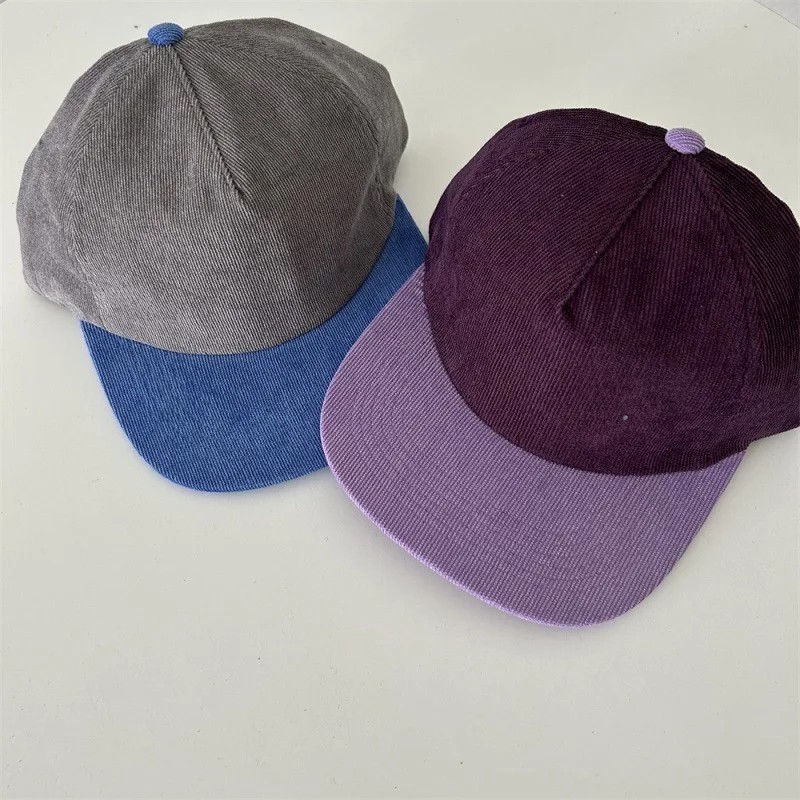 Warm Corduroy Flat Cap Baseball Hat Vintage Color Block Design Breathable Outdoor Cap for Men Women