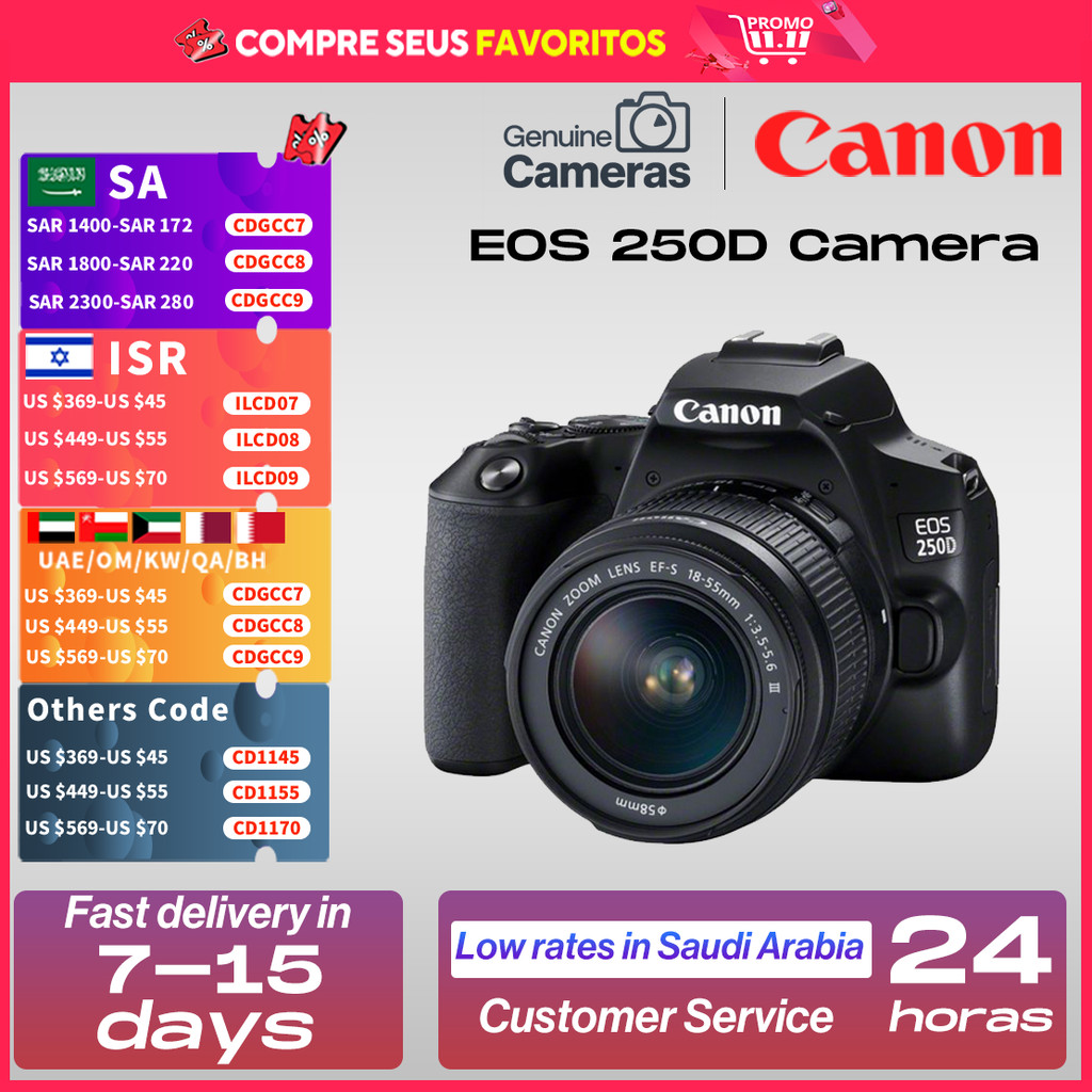 Canon EOS 250D Rebel SL3 200D II APS-C DSLR Digital Camera Fotografica Professional With EF-S