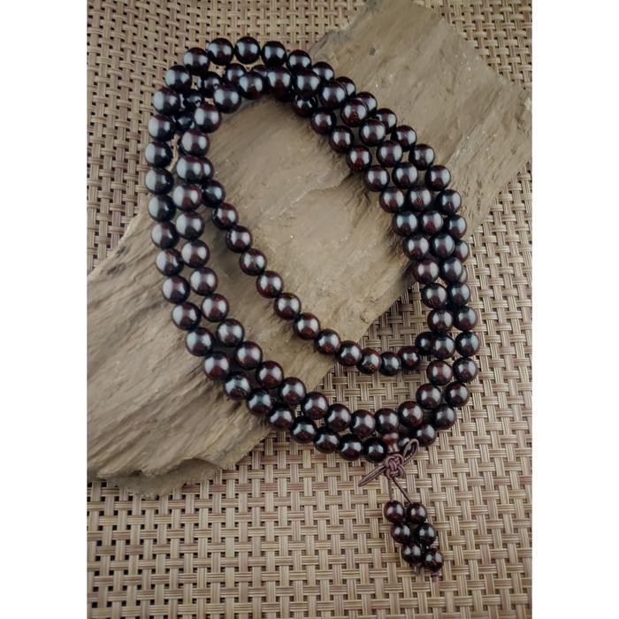Kalung Tasbih 10899 Kayu Cendana Merah Bintang Emas India Tua 8mm D396