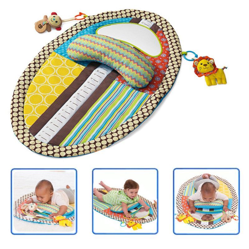 Tummy Time Activity Play Mat - Ergonomic Plush Pillow - Baby Mirror - Squishy Toys - Changing Pad - 