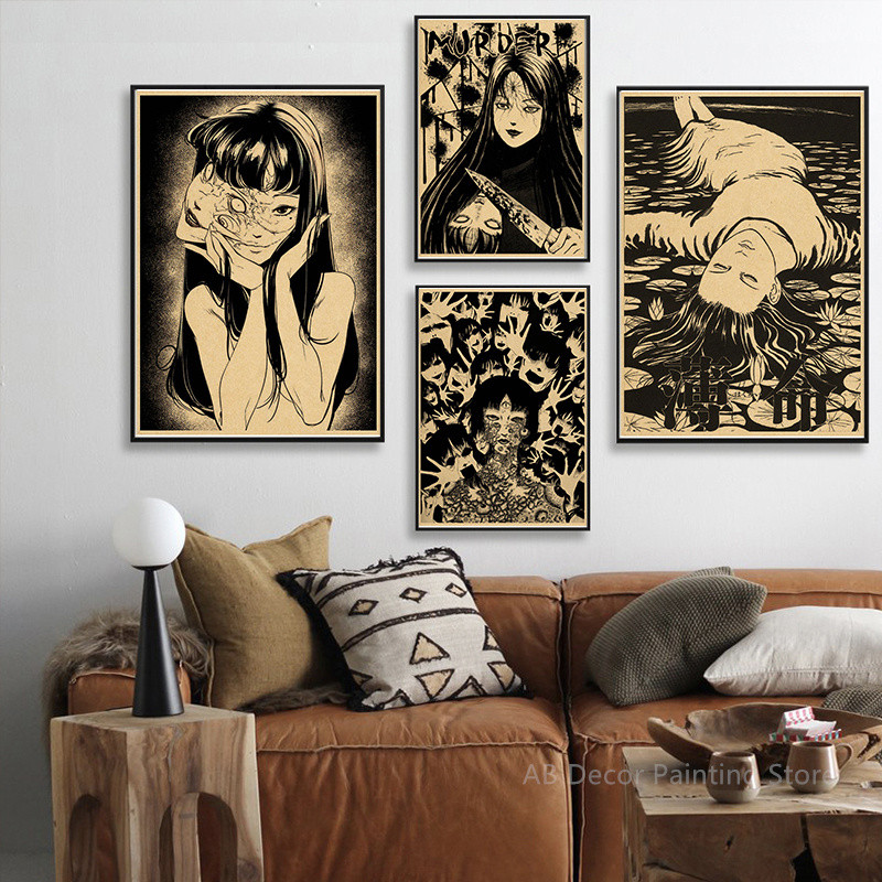 Horror Comics Tomie Junji Ito Poster Retro Kraft Paper Prints Anime Vintage Home Room Cafe Bar Art W