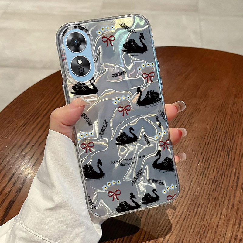 Casing Hp OPPO A17 OPPO A17K Case Casing Pola Angsa Putih HP Kasing Kasus ponsel transparan mewah Si