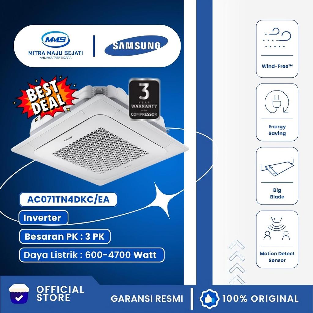 AC071TN4DKC/EA | AC Cassette Samsung 3 PK [1 Phase] Windfree 4 Way Cassette Inverter – Unit Only