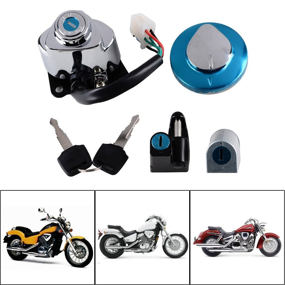 Ignition Fuel Gas Cap Steering Lock Set + 2 Keys Fit Honda Shadow VT600 VT400 VT750 Steed VLX 400
