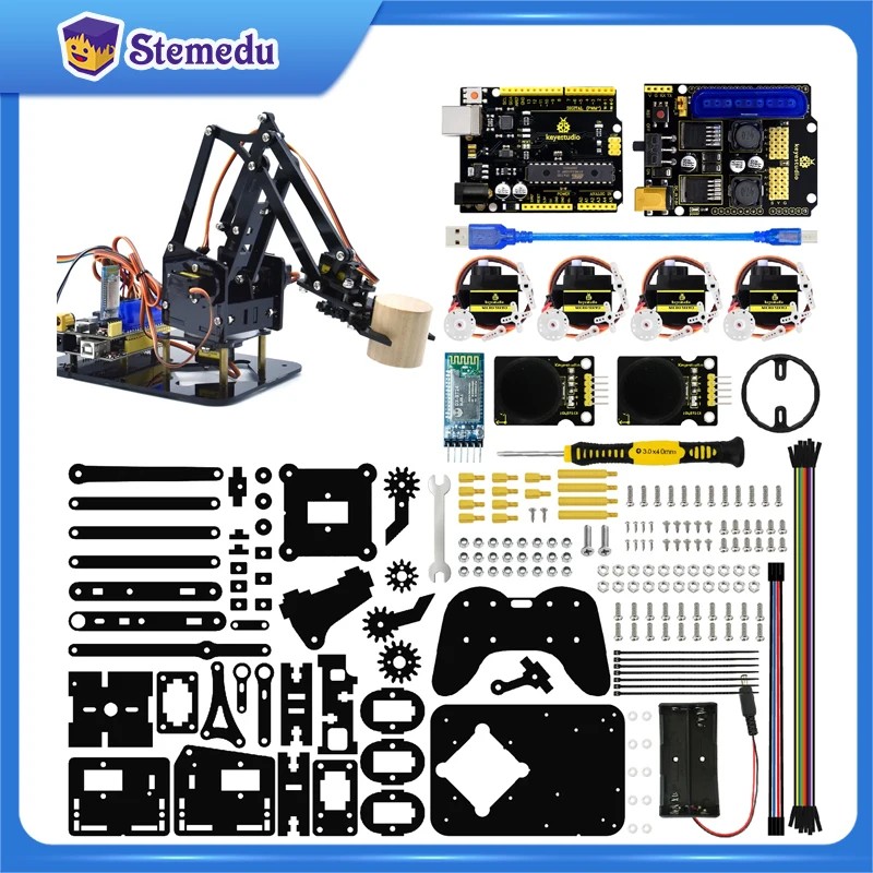 New Keyestudio STEM 4DOF Robot Arm Kit Mechanical Arm Claw Kit PS2 Control For Arduino Robot Arm Kit