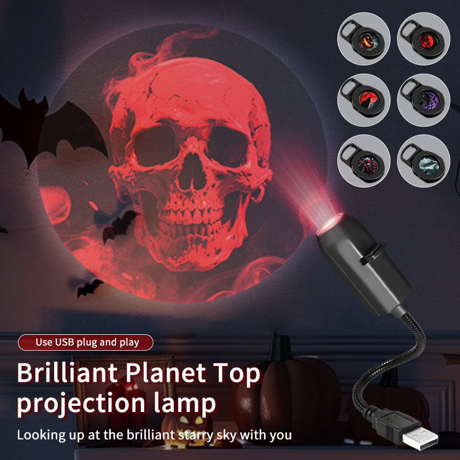 Halloween Led Projection Night Light Pumpkin Ceiling Wall Lamp Usb Moon Projector Christmas