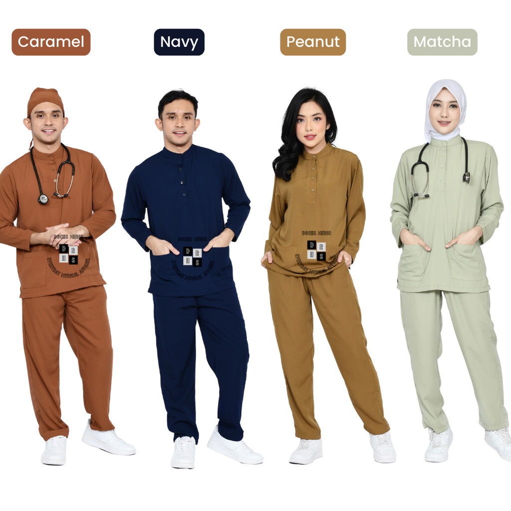 Baju OK KANCING / Baju Jaga / Scrub Medis Lengan Panjang DOCHS MEDIC