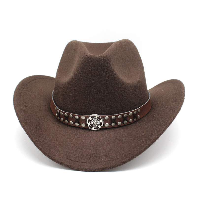 Brown Western Cowboy Hat Autumn And Winter Woolen Felt Hat Men'S And Women'S European And American