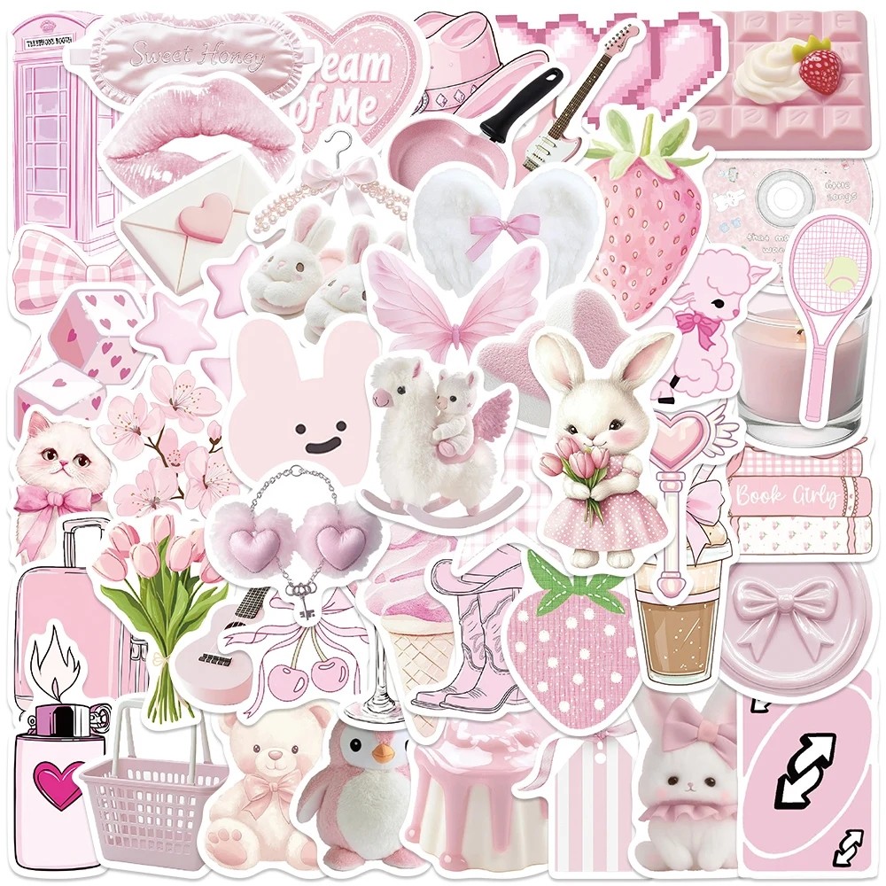 50Pcs Pink Cartoon Stickers Cute Rabbit Harajuku Diy Stickers Scrapbooking Phone Luggage Skateboard
