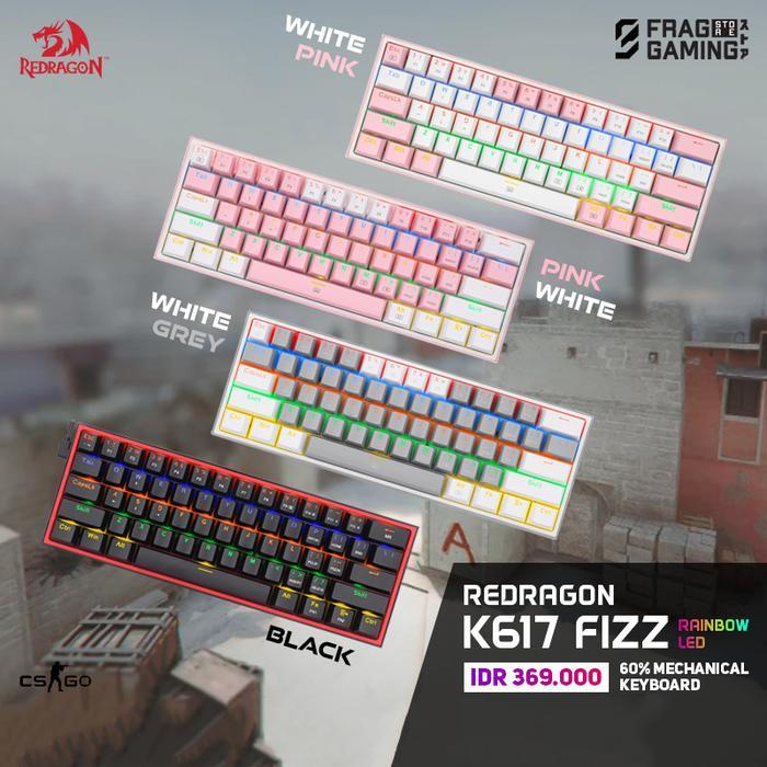Produk Hits Redragon / Reddragon K617 / K617R Rainbow 60% Fizz K617-R Keyboard