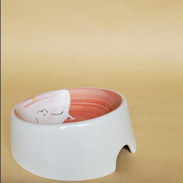 Mangkok Tempat Makan Peliharaan Keramik Kucing Putih IMPORT JEPANG