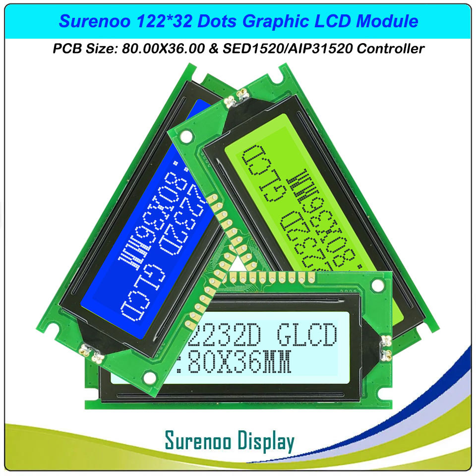 2.0" 80X36Mm 12232 122*32 20P Graphic Lcd Module Display Screen Lcm Yellow Blue White Build-In