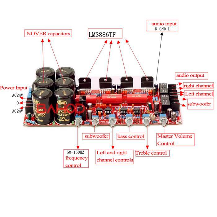 Lm3886 Audio Amplifier Board 2.1 Channel Subwoofer Audiophile High Power Hifi Deluxe Amplifier Board