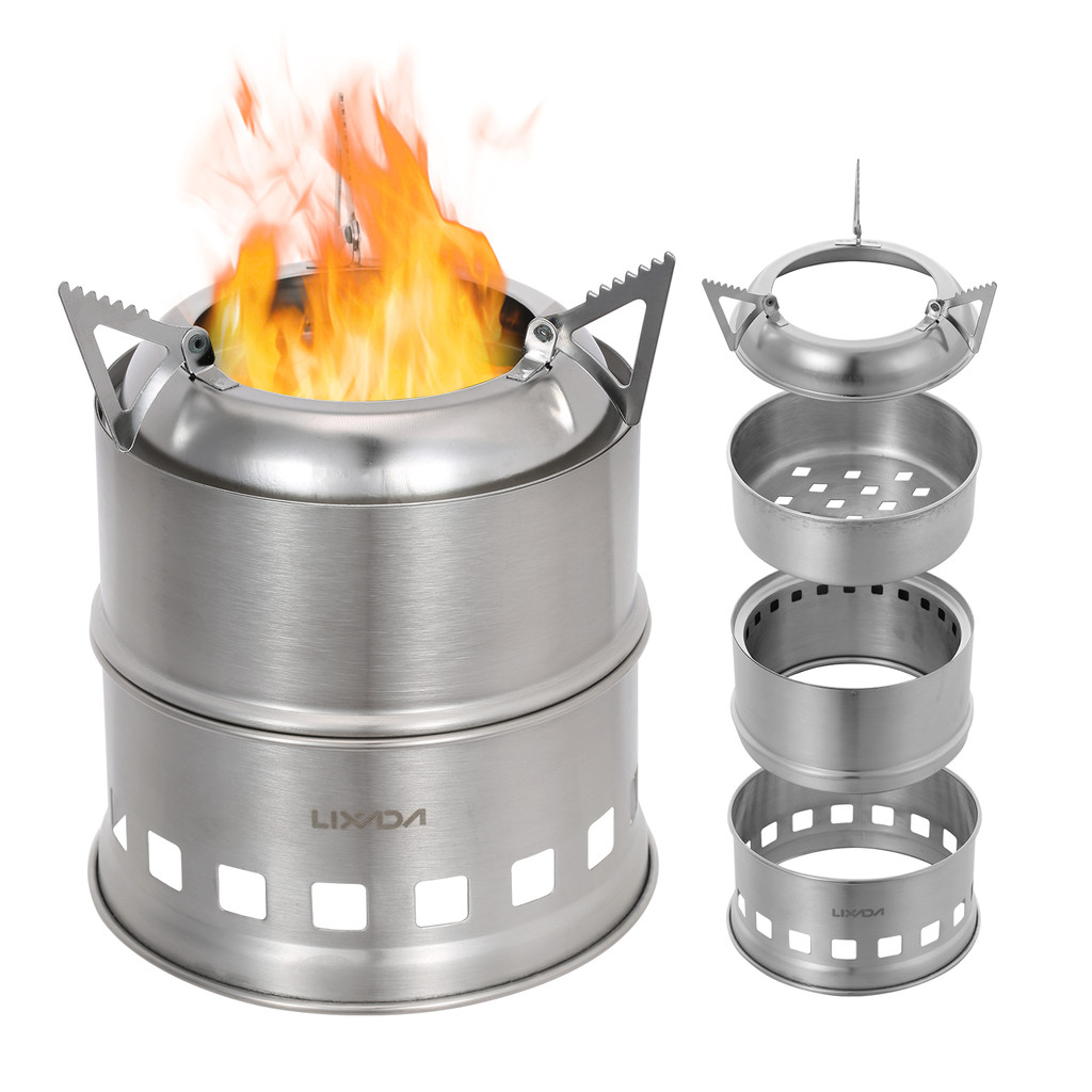 Lixada Portable Stainless Steel Lightweight Wood Stove Solidified Alcohol Stove Outdoor Cooking