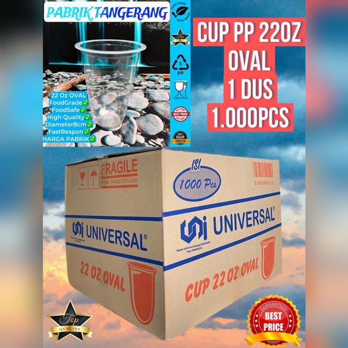 ISI 1000PCS CUP OVAL 22oz UNIVERSAL CUP GELAS PLASTIK 22oz GELAS