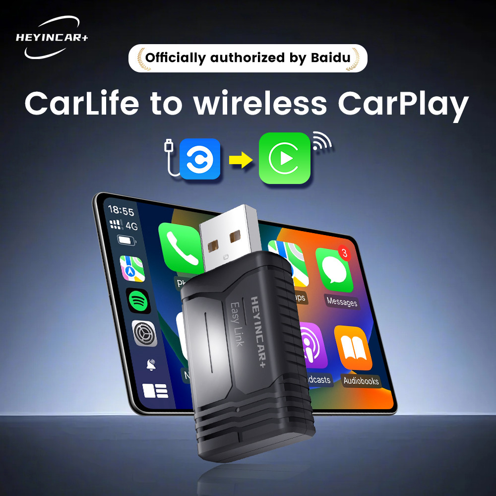 HEYINCAR Baidu Carlife to Carplay Wireless Adapter Auto Connect, Supports Online Music, Map