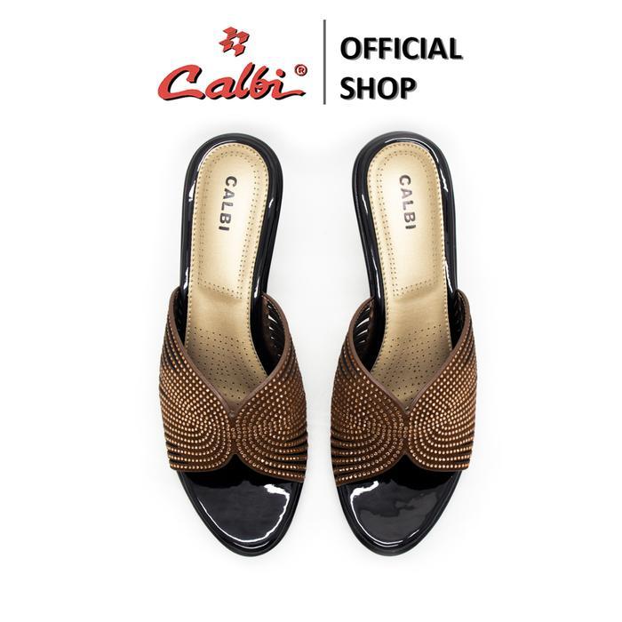 5iyp- Calbi Bbex 2007 Sandal High Heels Kulit Motif Permata 8Cm Seserahan Premium Zeya