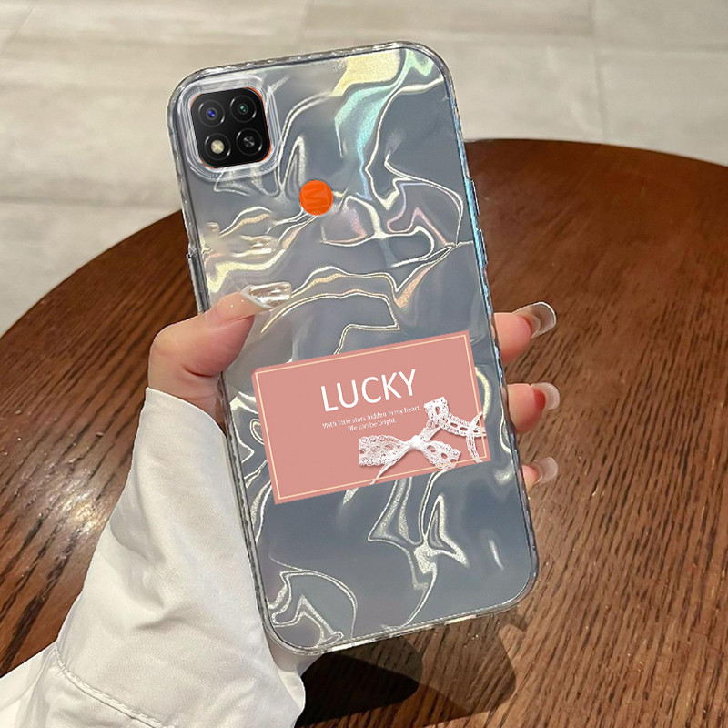 Casing Hp Untuk Xiaomi Redmi 9C Redmi 9C NFC Redmi 10A POCO C31 Case Lucky Card Pita renda Lovely Gr