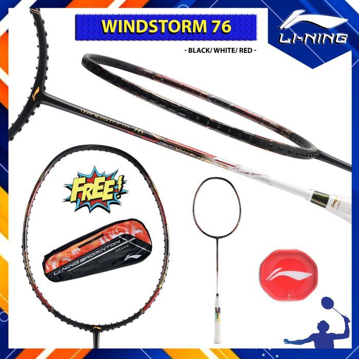 Raket Badminton Original Lining New Windstorm 76 Ws76 Black White