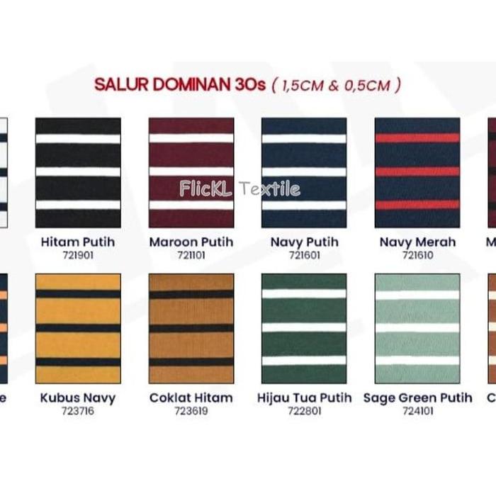 jq41- Bahan Kain Kaos Baju Cvc 30S Salur Stripe Besar Kecil Polos Sablon