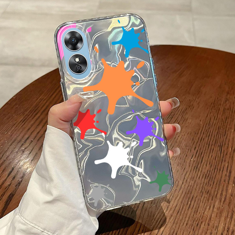 Casing Hp OPPO A17 OPPO A17K Case Casing Pola Bintang Graffiti HP Kasing Kasus ponsel transparan mew