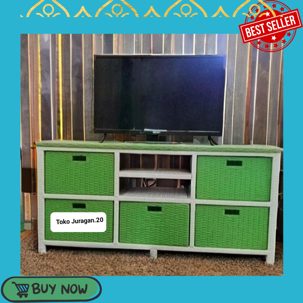 Lemari Rotan Sintetis Laci 5 CD Rak Buku Susun Meja Tv Lemari Plastik Meja Tv Rotan