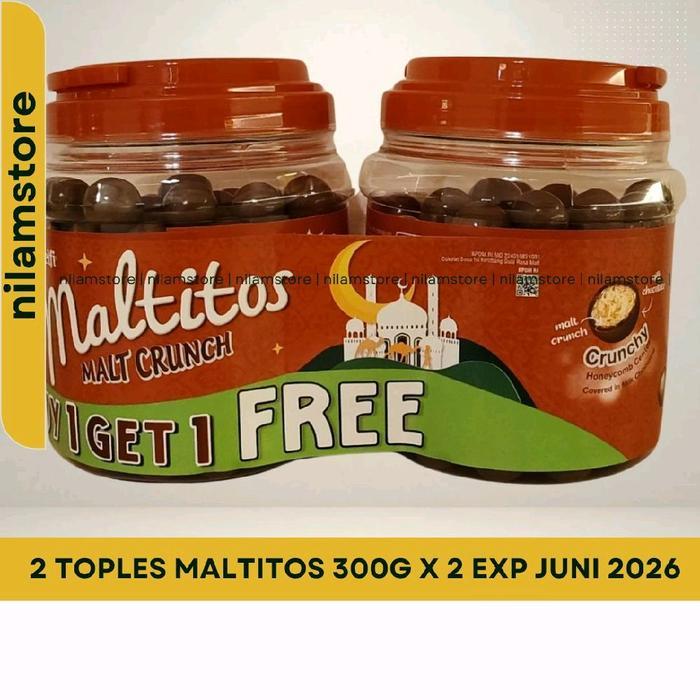 Ready 2 Toples Maltitos 275g x 2 Toples - Delfi Maltitos 275g dapat 2 Toples Camilan Chocolate