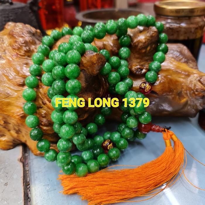 Kalung Japamala Biji Mala Tasbih Batu Giok Hijau Butiran Kecil