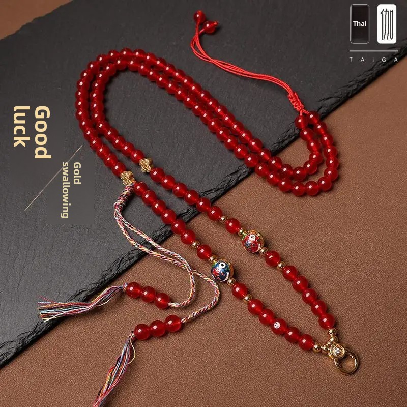 New Chinese Style Universal Buckle Tangka Necklace Thai Buddha Amulet Chain Rhodochrosite Hanfu