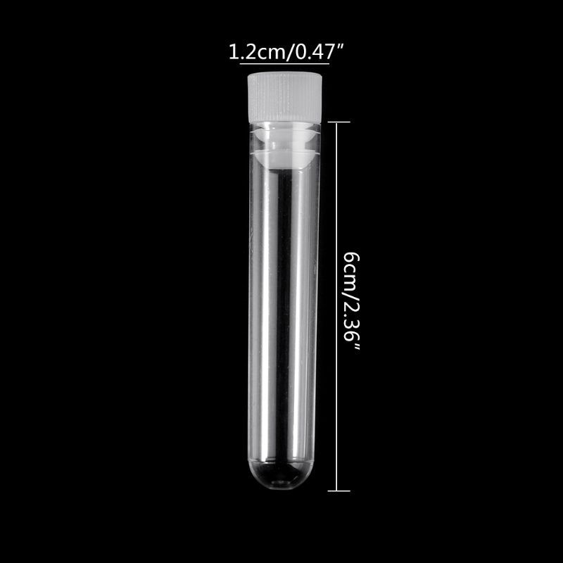 10 Pcs Clear Plastic Test Tube With Cap 12x60mm U-shaped Bottom Long Test Tube Lab Supplies