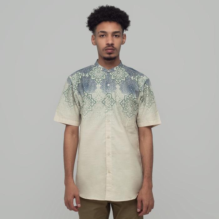 Benhill Baju Muslim Kemeja Koko Pria Katun Motif Printing Batik Lengan Pendek Cream 28174-16910