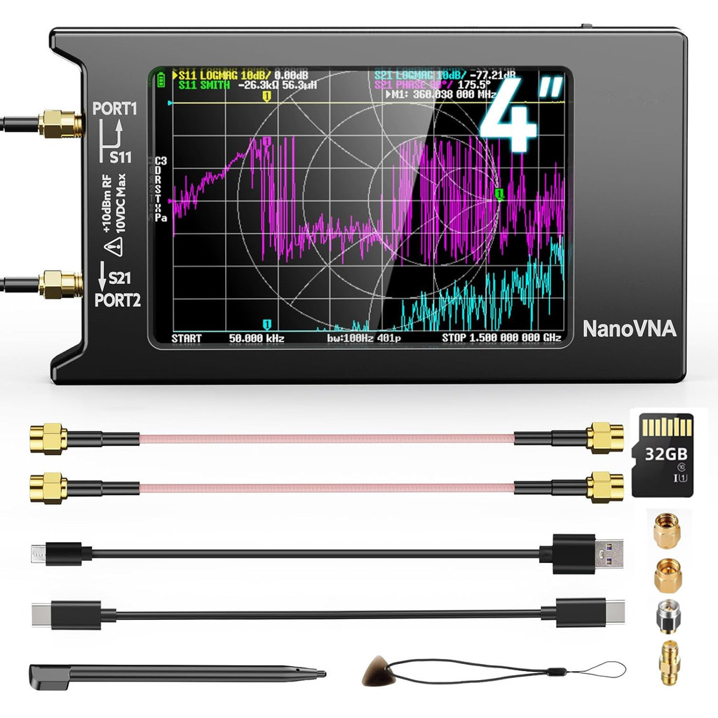 Spectrum Analyzer 4" Nanovna-H4 Vector Network Antenna Analyzer 10Khz-1.5Ghz Mf Hf Vhf Uhf Antenna