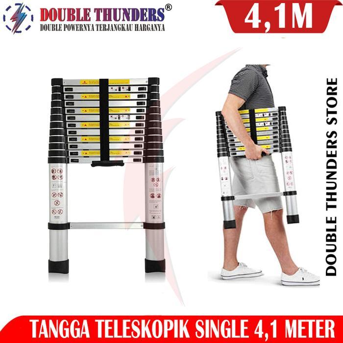 DT 1041TBS Tangga 4,1 Meter Single Aluminium Teleskopik Tangga Lipat Aluminium 4.1M Kapasitas 150Kg