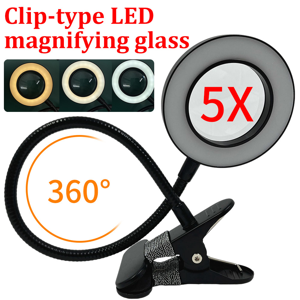 Clip Model LED Magnifier Tattoo Lamp Beauty Nail HD Magnifier with Light Portable Repair Magnifier