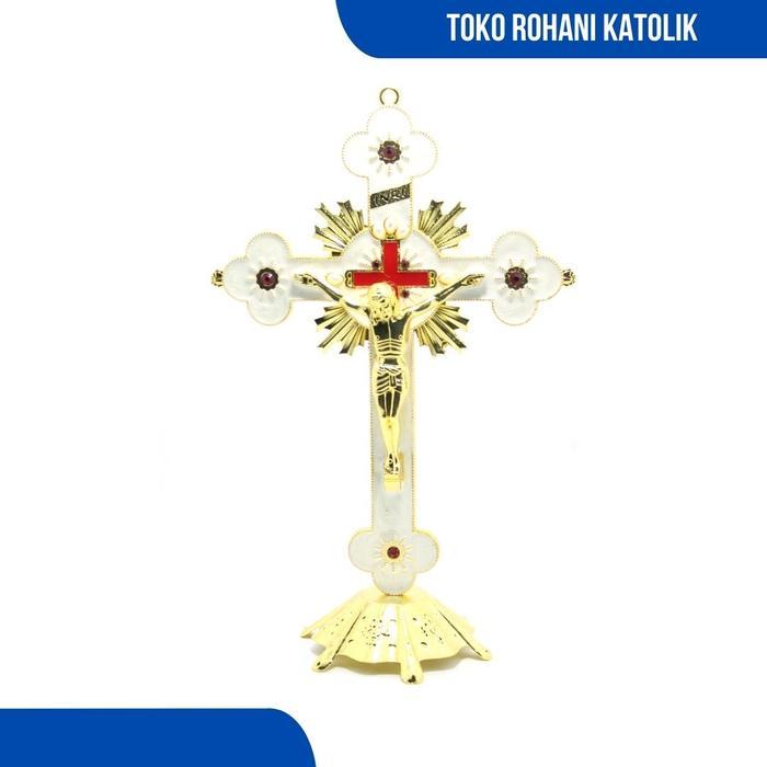 SALIB DUDUK CAHAYA 30 CM / SALIB DUDUK KATOLIK ESKLUSIF / SALIB MEJA KATOLIK