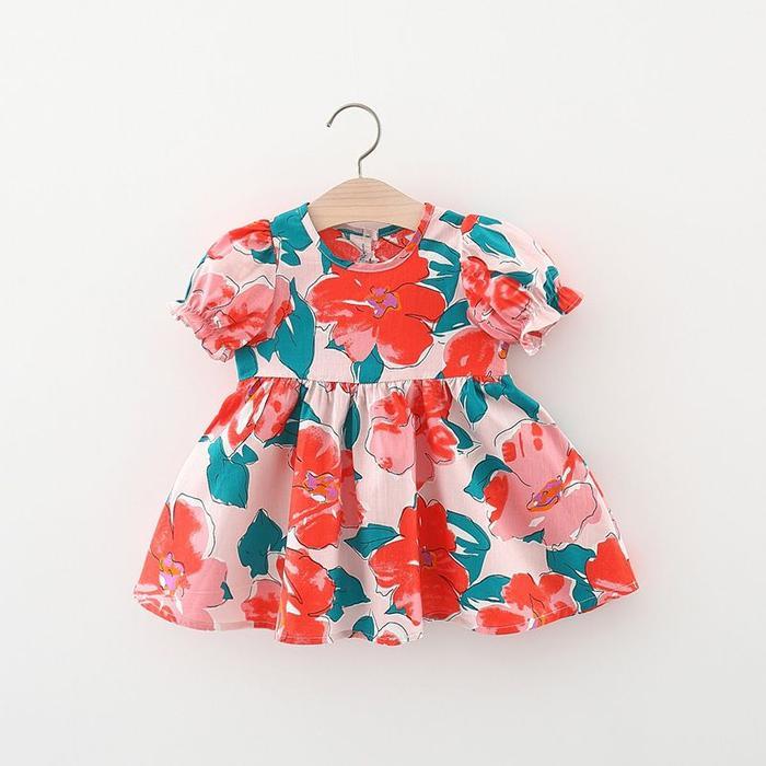 p8oq- Brownieground Baju Fashion Gaun Perempuan Lucu 0-4 Tahun Baju Bayi Katun Motif Flower