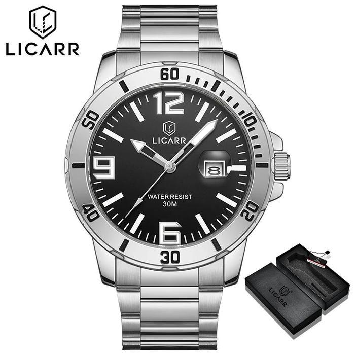 LICARR Jam Tangan Pria Fashion Kuarsa Stainless Steel Business Anti Air Santai Tanggal Jam Tangan